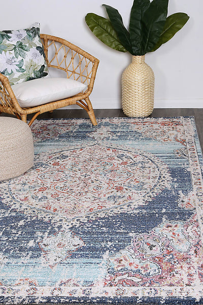 Hollow Medalion Transitional Navy Multi Rug 280x380 cm