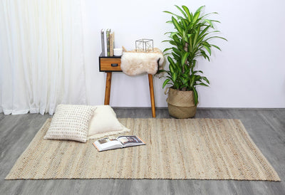 Taj Blue Natural Basket Weave Jute Rug 150x220cm