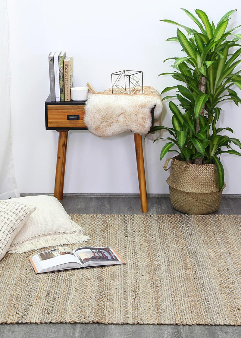 Taj Grey Natural Basket Weave Jute Rug 190x280cm