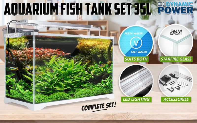 Aquarium Starfire Glass Fish Tank Set Filter Pump 39L