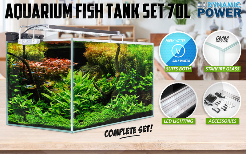Aquarium Starfire Glass Fish Tank Set Filter Pump 70L