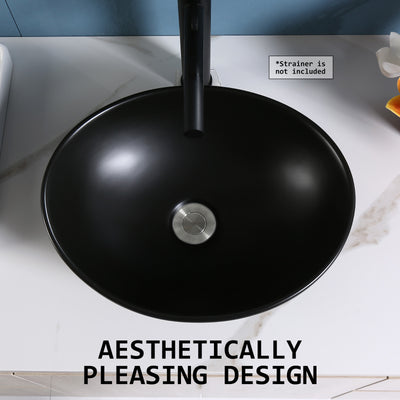 Muriel 41 x 34 x 14.5cm Black Ceramic Bathroom Basin Vanity Sink Oval Above Counter Top Mount Bowl