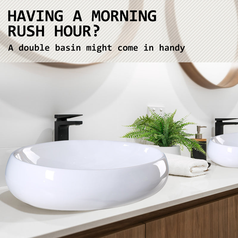 Muriel 59 x 40 x 14.5cm White Ceramic Bathroom Basin Vanity Sink Oval Above Counter Top Mount Bowl