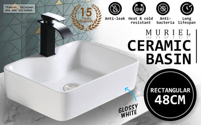 Muriel 48 x 37.5 x 13cm White Ceramic Bathroom Basin Vanity Sink Above Counter Top Mount Bowl