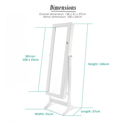 Mirror Jewellery Cabinet Organiser 2 Drawers LOWE 146cm WHITE