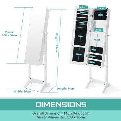 Mirror Jewellery Cabinet Organiser LED 146cm WHITE