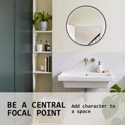 Wall Mirror Round Aluminum Frame Bathroom 50cm BLACK