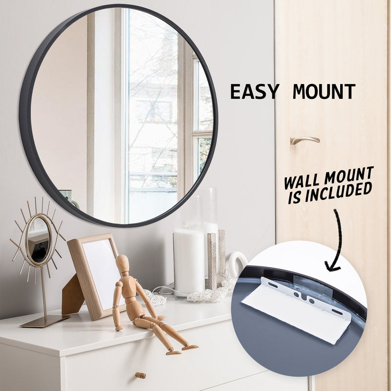 Wall Mirror Round Aluminum Frame Bathroom 80cm BLACK