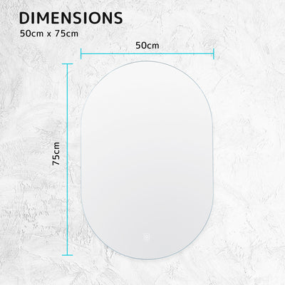 LED Wall Mirror Oval Anti-Fog Bathroom 50x75cm