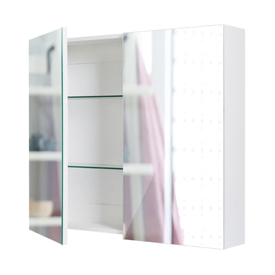 La Bella White Bathroom Mirror Cabinet Wall Twin Door Shaving Storage 75 x 72 cm