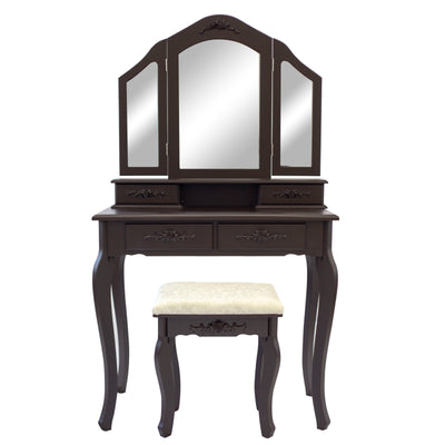 La Bella Brown Dressing Table DIANA 3 Mirror 4 Drawers Makeup & Stool