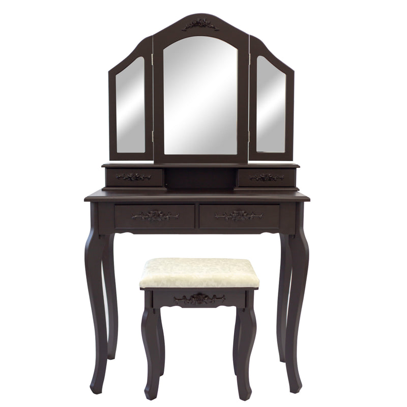 La Bella Brown Dressing Table DIANA 3 Mirror 4 Drawers Makeup & Stool