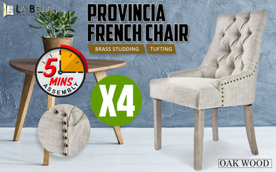 4X French Provincial Dining Chair Oak Leg AMOUR CREAM