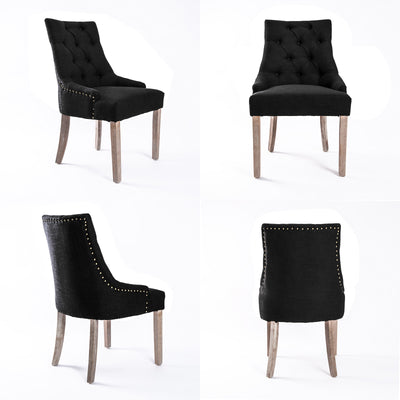 2X French Provincial Dining Chair Oak Leg AMOUR DARK BLACK