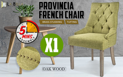 French Provincial Dining Chair Oak Leg AMOUR GREEN