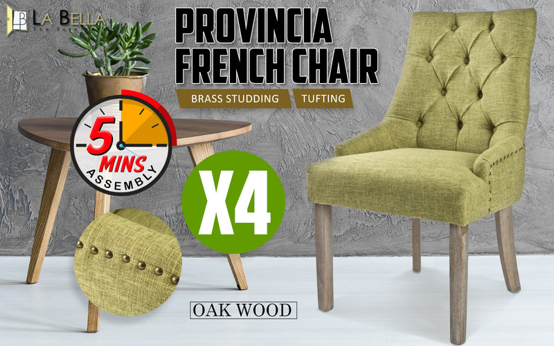 4X French Provincial Dining Chair Oak Leg AMOUR GREEN