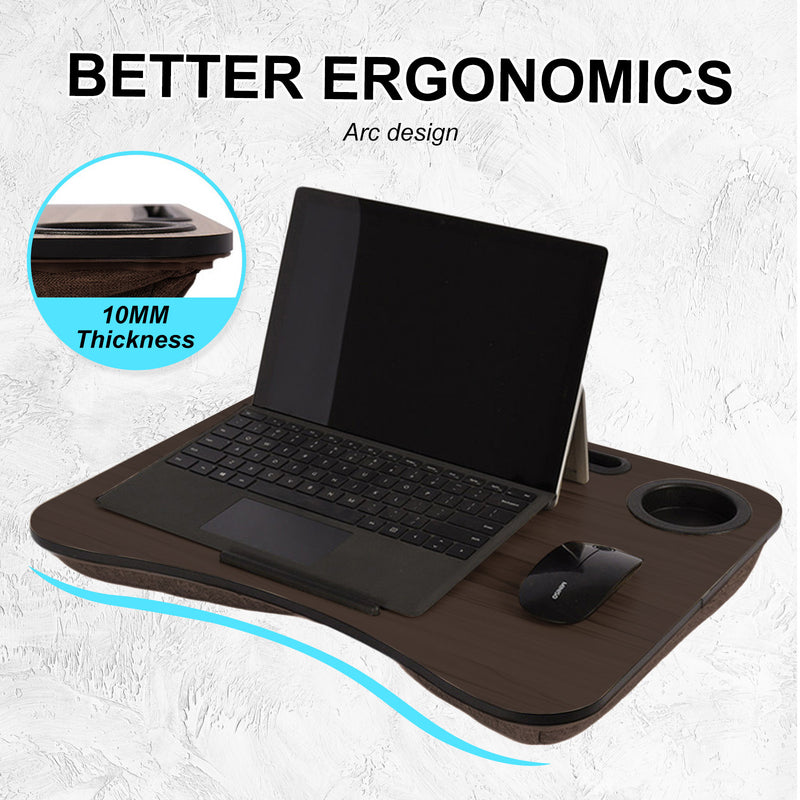 Lap Desk Laptop Stand Phone Tablet Cup Holder Cushioned Lapdesk Arc IRON GREY OAK