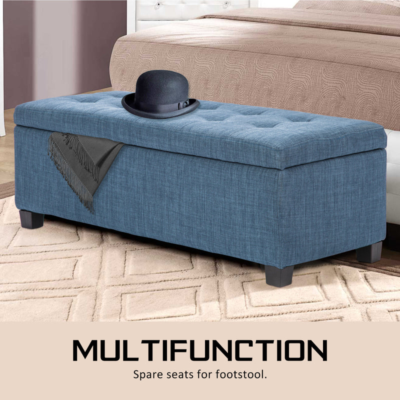 Storage Ottoman Stool 102cm Fabric DARK BLUE