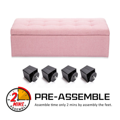 Storage Ottoman Stool 102cm Fabric PINK