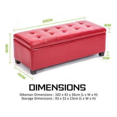 La Bella 102cm Red Storage Ottoman Stool Leather