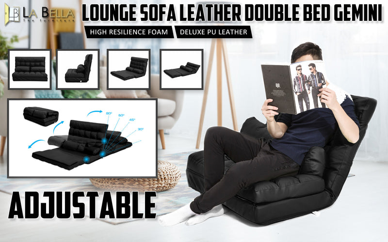 Lounge Couch Sofa Bed Double Seat Leather GEMINI BLACK