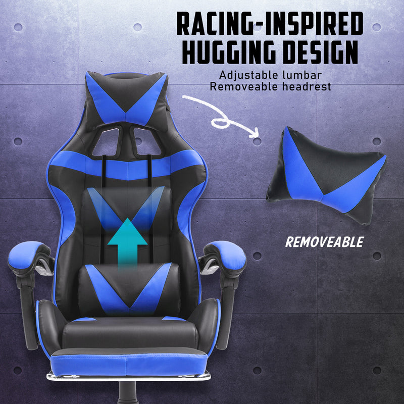 La Bella Blue Gaming Office Chair Epic Ergonomic Racing Footrest