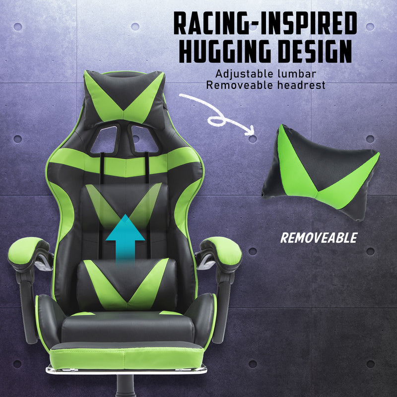 La Bella Green Gaming Office Chair Epic Ergonomic Racing Footrest