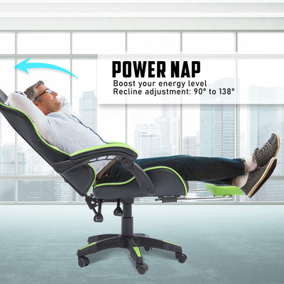 La Bella Green Gaming Office Chair Epic Ergonomic Racing Footrest