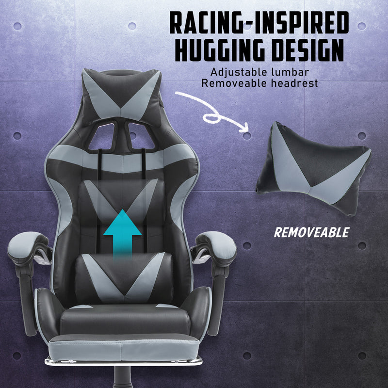 La Bella Grey Gaming Office Chair Epic Ergonomic Racing Footrest