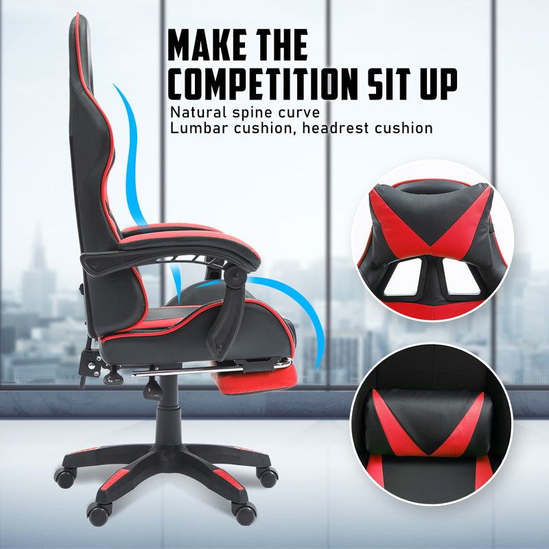 La Bella Red Gaming Office Chair Epic Ergonomic Racing Footrest