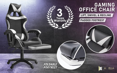 La Bella White Gaming Office Chair Epic Ergonomic Racing Footrest