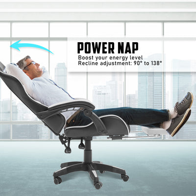 La Bella White Gaming Office Chair Epic Ergonomic Racing Footrest