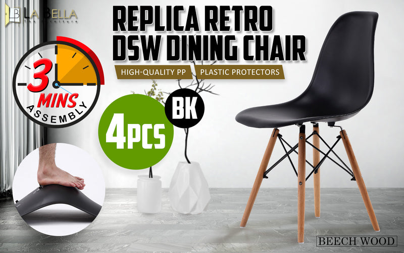 4X Retro Dining Cafe Chair DSW BLACK