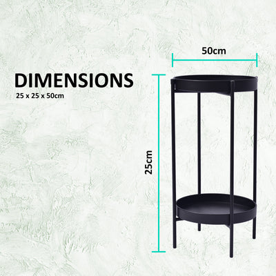 Plant Stand 50cm Planter Shelf Rack Display Steel 2 Tier BLACK