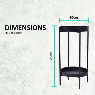 La Bella 2 Set 50cm Black Plant Stand Planter Shelf Rack 2 Tier Steel