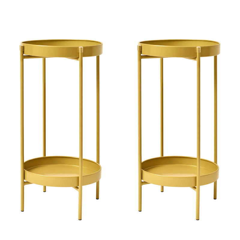 La Bella 2 Set 50cm Gold Plant Stand Planter Shelf Rack 2 Tier Steel