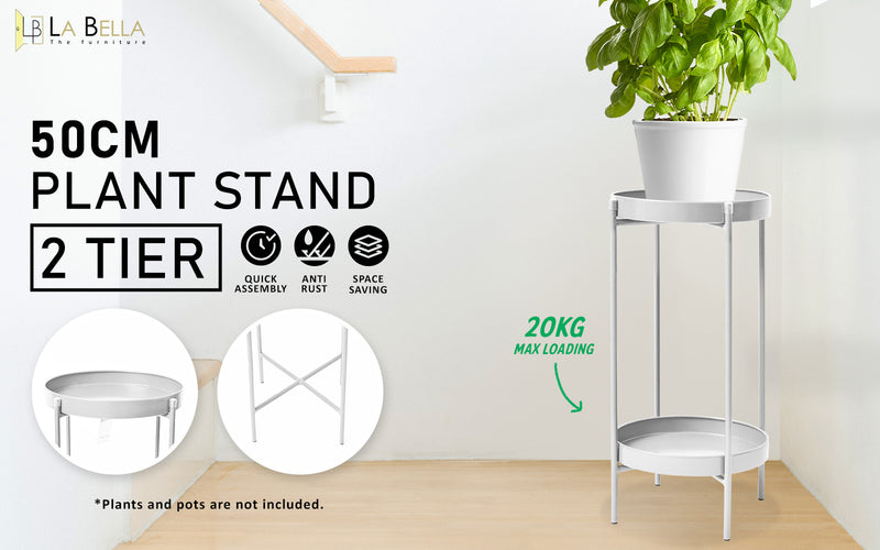 Plant Stand 50cm Planter Shelf Rack Display Steel 2 Tier WHITE