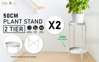 2X Plant Stand 50cm Planter Shelf Rack Display Steel 2 Tier WHITE