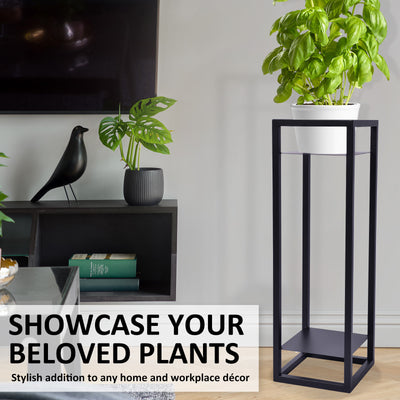 La Bella 82cm Black Plant Stand Planter Shelf Rack 2 Tier Steel