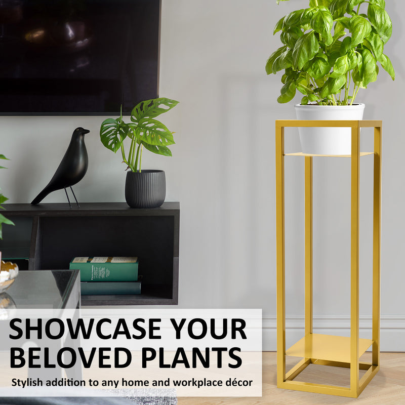 La Bella 82cm Gold Plant Stand Planter Shelf Rack 2 Tier Steel