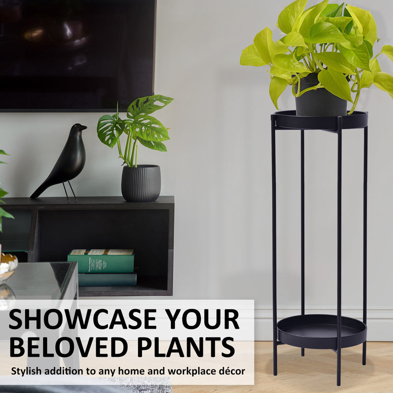 La Bella 80cm Black Plant Stand Planter Shelf Rack 2 Tier Steel