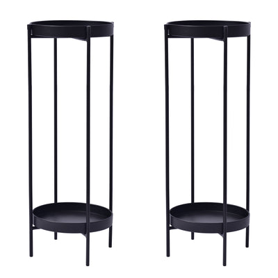 La Bella 2 Set 80cm Black Plant Stand Planter Shelf Rack 2 Tier Steel