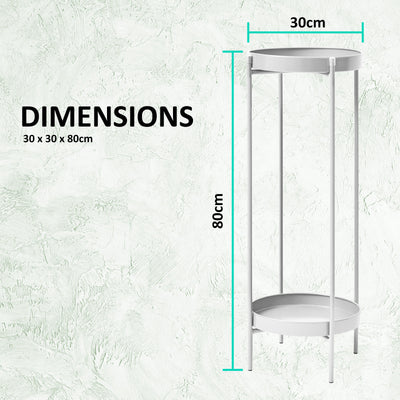 La Bella 80cm White Plant Stand Planter Shelf Rack 2 Tier Steel