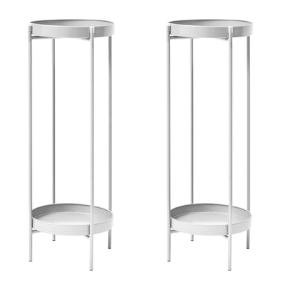 La Bella 2 Set 80cm White Plant Stand Planter Shelf Rack 2 Tier Steel