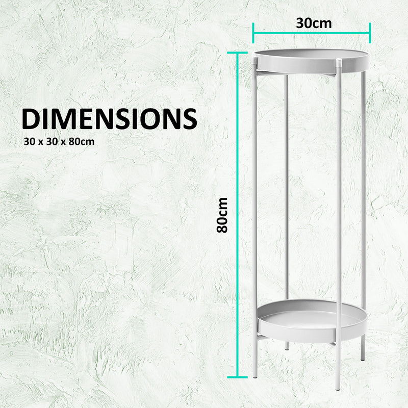 La Bella 2 Set 80cm White Plant Stand Planter Shelf Rack 2 Tier Steel