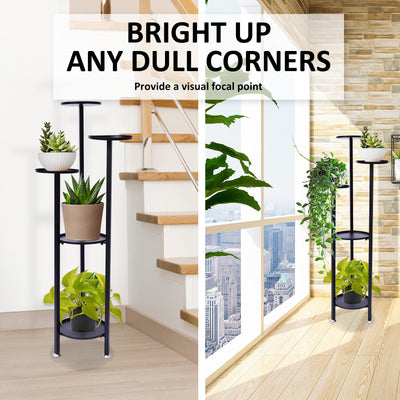 La Bella 122cm Black Plant Stand Planter Shelf Rack 5 Tier Steel