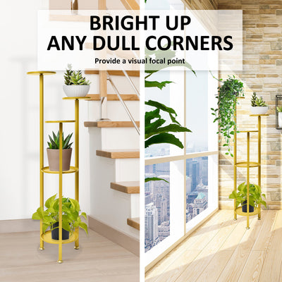 La Bella 2 Set 122cm Gold Plant Stand Planter Shelf Rack 5 Tier Steel