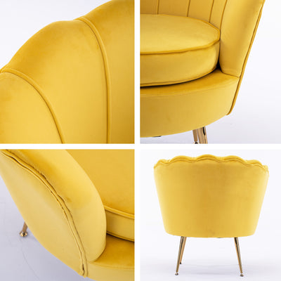 Armchair Padded Lounge Chair Accent Velvet Shell Scallop YELLOW