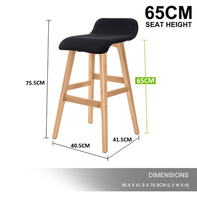 4X Wooden Bar Stool Dining Chair Fabric SOPHIA 65cm BLACK