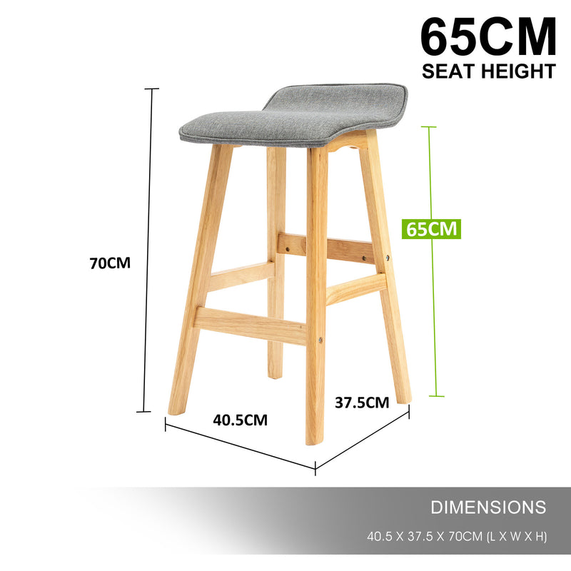 2X Wooden Bar Stool Dining Chair Fabric DARA 65cm GREY